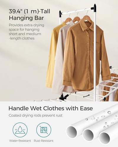 SONGMICS HOME Clothes Drying Rack, Foldable 2-Level Free-Standing Airer - color: White, size: 26 x 62.6 x 78 Inches