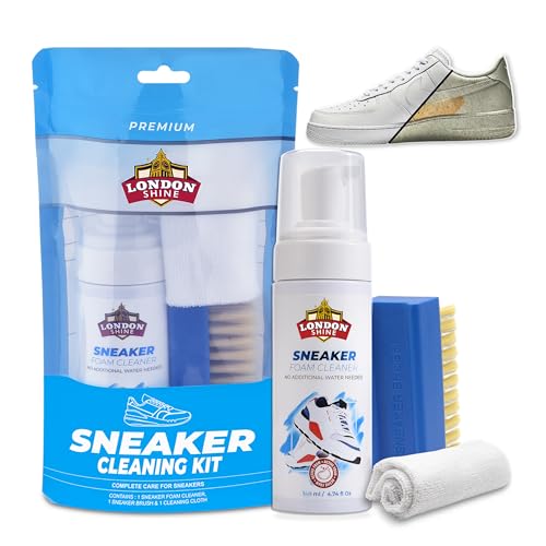 London Shine Sneaker Cleaner Kit 4.74 oz – Waterless White Shoe Cleaner with Brush & Microfiber Cloth – Deep Cleaning Kit for Sneakers, Leather, Mesh, Canvas & Boots
