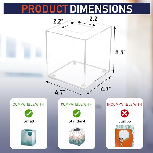 Acrylic Tissue Box Holder, Square Dispenser for Facial Tissues, Napkins, and Dryer Sheets. Perfect for Bathrooms, Desks, Countertops, Vanities, Bedrooms, and Nightstands (Square, Clear) - color: Clear, size: Square