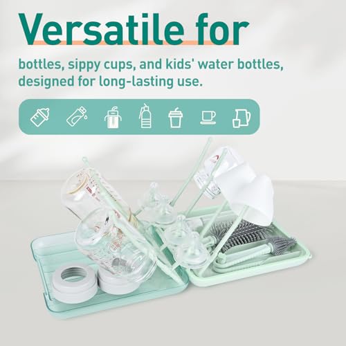 Travel Bottle Cleaner Kit, 6-in-1 Baby Bottle Brush Set with Silicone Brush - color: Green