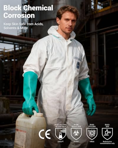 ThxToms Long Nitrile Chemical Resistant Gloves, Reusable Heavy Duty Safety Work Gloves, Acid, Alkali and Oil Protection - color: 1pairs, size: Medium