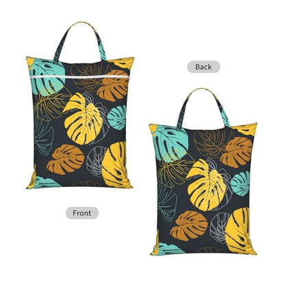 "tropical leaves cute summer 2-Pack Travel Laundry Bags for Dirty Clothes- Large Waterproof Laundry Tote, Wet & Dry Use, Reusable Foldable Carry Handles for Vacation, Gym & Dorm" - color: Tropical Leaves Cute Summer