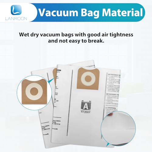 12 Pack VF3502 Bags Compatible with Ridgid 12-16 Gallon Vacuum - size: 12 Pack
