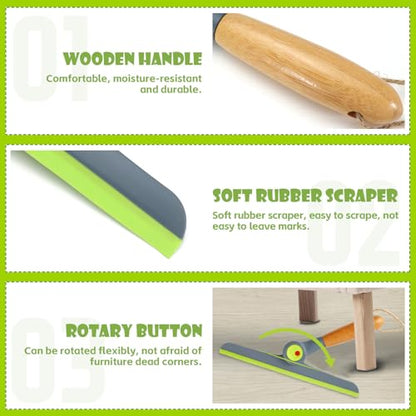 Shower Squeegee for Glass Doors, Car Window Squeegee with Wooden Handle and Hook, Squeegee for Shower Glass Door and Tile (Grey, Green)