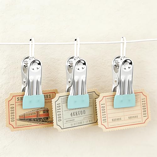 30 Pcs Metal Clips, Clothespins for Photo, Drying Laundry Sock, Bag Clips for Kitchen Stainless Steel with Rubber (Green) - color: Green