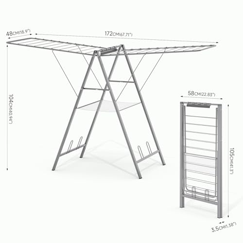 APEXCHASER 6 Height Adjustable Clothes Drying Rack with Shoe Slots, Grey - color: Gray