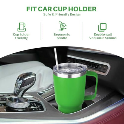 30 oz Tumbler with Handle, Stainless Steel Insulated Tumbler with Lid and Straw, Double Wall Vacuum Coffee Mug Tumbler, Insulated Coffee Thermal Cup for Cold and Hot (Fruit Green) - color: Fruit Green, size: 30 Ounces
