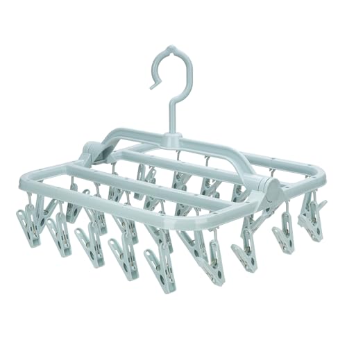 Foldable Clip Hangers with 26 Drying Clips, Underwear Hanger with Clips, Plastic Laundry Clip and Drip Drying Hanger for Socks, Bras, Lingerie, Clothes, Sturdy, Blue - color: Light Blue, size: 1 PC