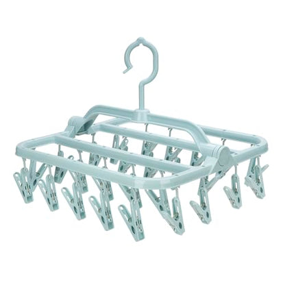 Foldable Clip Hangers with 26 Drying Clips, Underwear Hanger with Clips, Plastic Laundry Clip and Drip Drying Hanger for Socks, Bras, Lingerie, Clothes, Sturdy, Blue - color: Light Blue, size: 1 PC