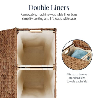 Best Choice Products Large Laundry Hamper with Lid, Natural Handwoven Hyacinth Laundry Basket, W/Removeable & Washable Liner Bag, Portable, Handles, 30 Gallon (114 liters) - Chestnut - color: Chestnut, size: Large, 114L