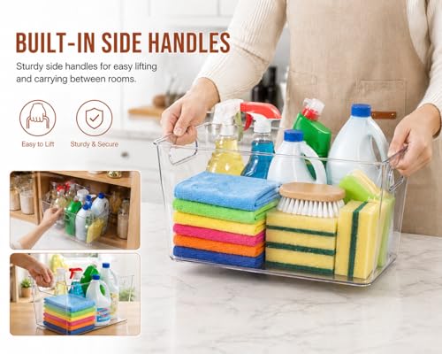 Clear Plastic Storage Bins, Pantry Organizers and Storage, Cleaning Supplies Organizer, Under Sink Storage, Snack Organizer, Multi-Use Organizer Bins for Chips, Vitamin, Spices, Makeup