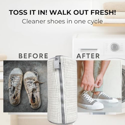 Shoe Washing Bag for Washer & Dryer – 2 Pack Sneaker Laundry Bags with Thick Microfiber Protection Mesh Shoe Wash Bag for Shoes & Delicates – White - color: White