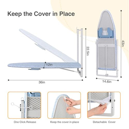 KINGBOARD Wall Mounted Ironing Board with Iron Storage, Foldable Iron Board - color: Light Blue