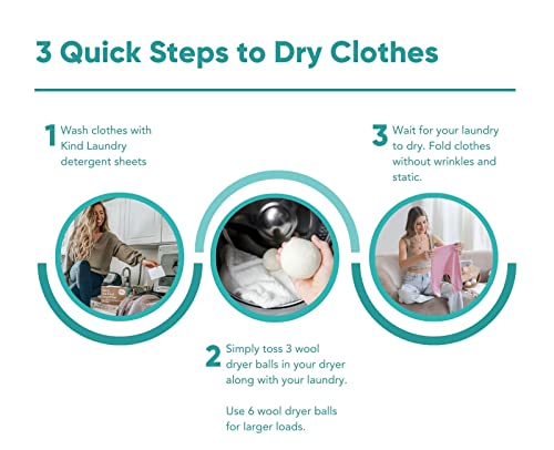 KIND LAUNDRY Wool Dryer Balls (3-Pack) & Detergent Sheets - Eco-Friendlier, Organic and Reusable Fabric Softener