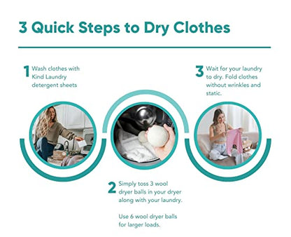 KIND LAUNDRY Wool Dryer Balls (3-Pack) & Detergent Sheets - Eco-Friendlier, Organic and Reusable Fabric Softener