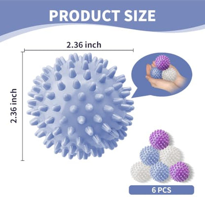 6Pcs Small Dryer Balls, 2.36 Inch Reusable Laundry Balls for Washer & Dryer, Fabric Softener Alternative, Anti-Wrinkle & Pet Hair Remover Laundry Essentials