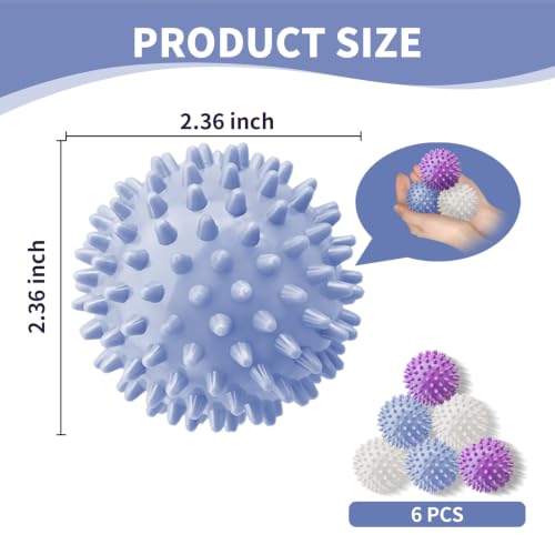 6Pcs Small Dryer Balls, 2.36 Inch Reusable Laundry Balls for Washer & Dryer, Fabric Softener Alternative, Anti-Wrinkle & Pet Hair Remover Laundry Essentials