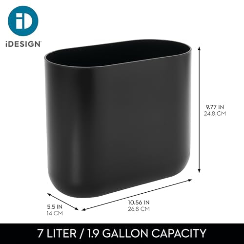 iDesign Small Slim Plastic Bathroom Trash Can, Black - color: Black, style: Pack of 1