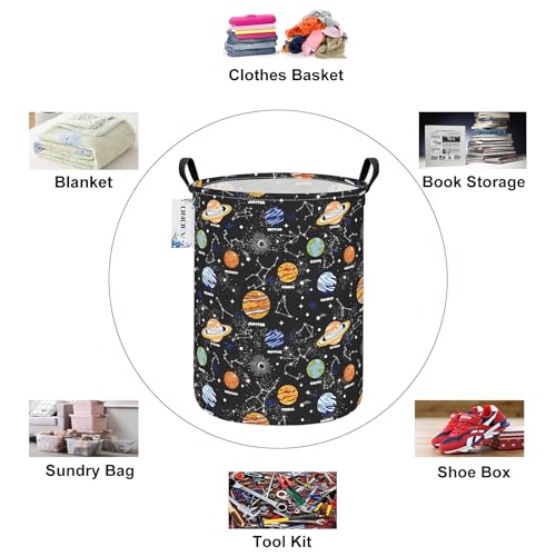 Round collapsible Solar System planet Laundry Hamper for Adults Kids - color: Black Planet