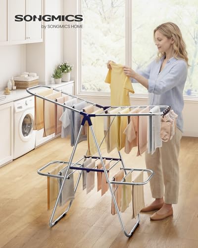 SONGMICS Clothes Drying Rack, Foldable Metal Airer, 51.2 x 19.3 x 61.8 in - color: Blue, size: 51.2"W x 41.7"/47.6"H