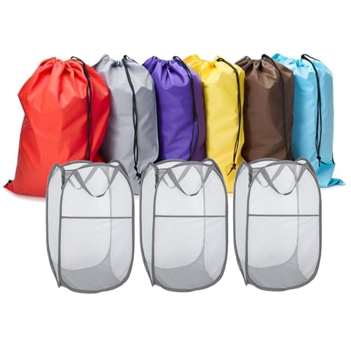Pop Up Hampers 3 Pack with Laundry Bags 6 Pack, Varied Colors - color: Mixcolor with 3 hamper