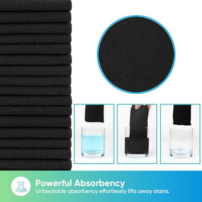 HOMEXCEL Black Microfiber Cleaning Cloth 100PK, Towels for Cars, Shop Rags - color: Black