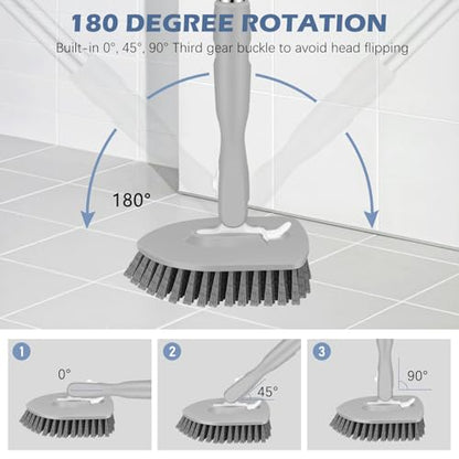 SetSail 4-in-1 Tile Tub Floor Scrubber with V-Shaped Grout Brush, Gray - color: Gray, size: 2 Pads + V-Shaped Brush