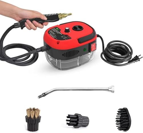 2500W Handheld Steam Cleaner High Temperature Pressurized Steam Cleaning Machine Portable Car Steamer with Brush Heads (Red) - color: Red