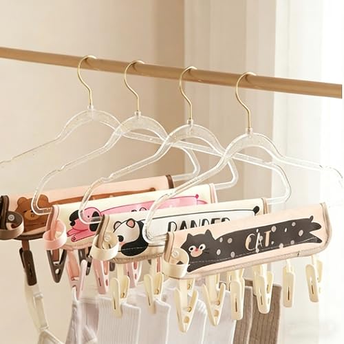 FOLAI 4-Pack Portable Fabric Products Travel Hangers Foldable Suitcase Clothespin Small Clothes pin Rack with 6 Clips（Animal-Themed） - style: Animal-Themed
