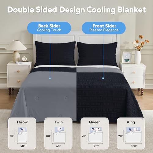 GEMBED Summer Cooling Blanket for Hot Sleepers - Queen Size, 90"x90" - color: Black, size: Queen (90"x90")