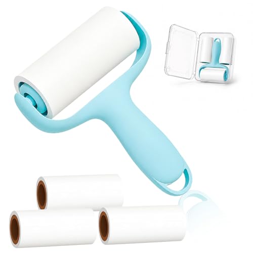 Reusable Lint Roller for Clothes- Pet Hair Remover Mini Lint Roller Travel Size with Case for Cloth, Portable Sticky Rollers (Blue) - color: Blue