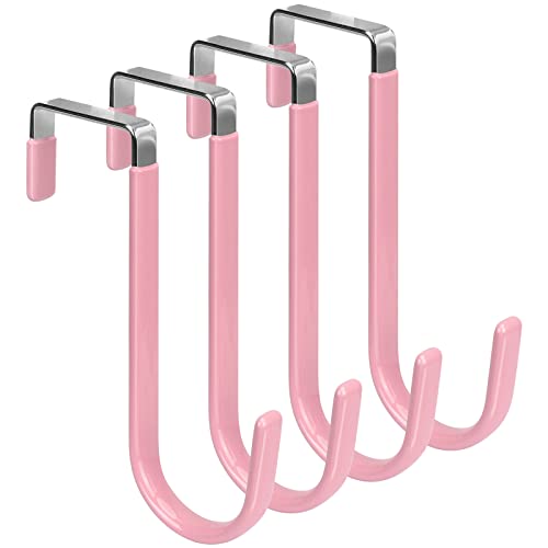 FYY Over the Door Hooks, Single-Hanger 4 Pack, Fits Doors 1 3/8" Pink - color: A Pink, size: Short, style: 4 Pack