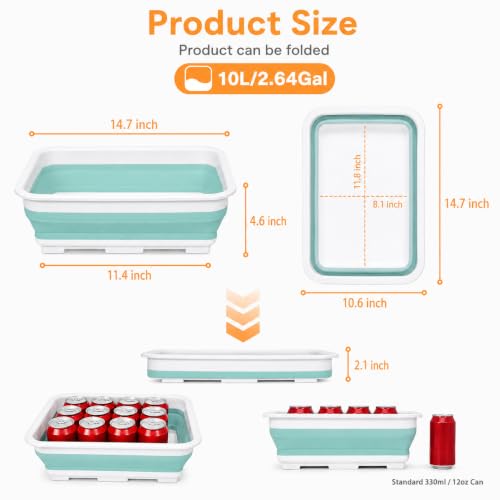 Goderewild Collapsible Dish Pan, 10L (2.6 Gal) Foldable Sink Tub, Mint - color: Mint Green