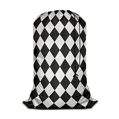 Swono Large Laundry Collapsible Laundry Bag Zigzag Chevron Pattern Black White Grid Geometric Square Pattern Foldable Laundry Hamper Bag, Oxford Cloth - color: Zigzag Chevron Pattern