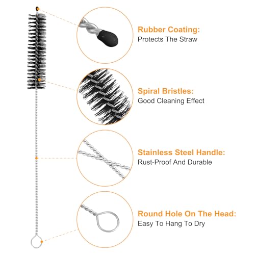 uxcell 10Pcs Drinking Straw Cleaning Brushes, 8" x 5/8" Nylon Bristles Long Straw Brush Pipe Cleaner for Washing Straws Pot Spout, Sippy Cup, Bottle and Tube (Black) - color: Black, size: 8" x 5/8"