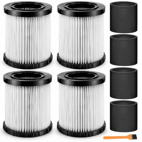 4 Pack DCV5801H Replacement Filter Compatible with DEWALT DCV580H & DCV581H 20V MAX Wet Dry Vacuum, Washable Filters with 4 Foam Sleeve Pre-Filters & Cleaning Brush - color: (4+4)DCV580H