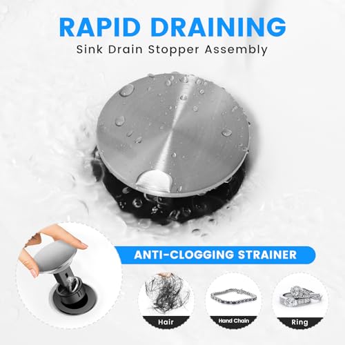 Bathroom Sink Drain with Overflow with Hair Catcher Anti-Clog Sink Strainer - color: Brushed Nickel