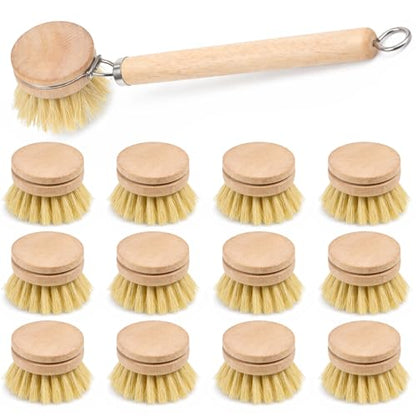 12pcs Dish Brush with Wooden Handle Natural Kitchen Brush Washing Scrubber