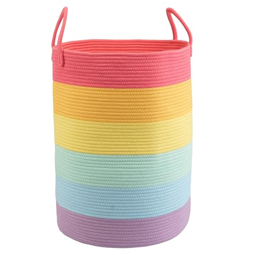 Woven Cotton Rope Laundry Basket Hamper 16" x 22" Large Rainbow - color: rainbow, size: Large