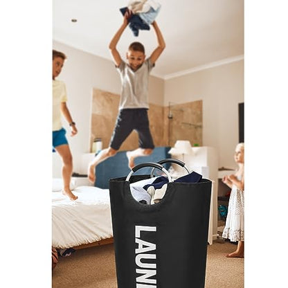 Maxsilan 90L Large Laundry Basket Bag, Collapsible Tall Hamper, Black - color: Black, size: 90L