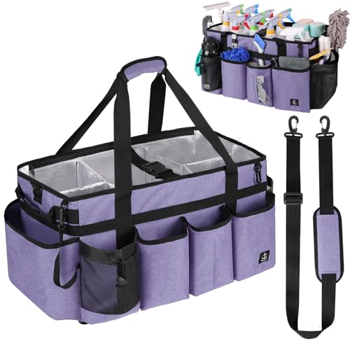 Extra large Cleaning Caddy Bag Built-in hard plastic Aluminum foil lining - color: Purple