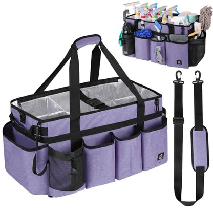 Extra large Cleaning Caddy Bag Built-in hard plastic Aluminum foil lining - color: Purple