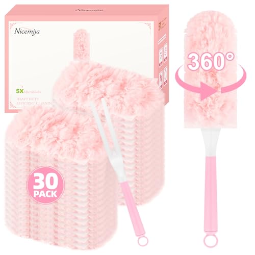 Duster Refills for Swiffer Duster, 30 Count Pink Duster Kit with Handle - color: 30 Pink Refills + Short Handle