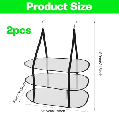 MAQUITA 2 Pcs 3 Tier Sweater Drying Rack Flat Over The Door Folding Drying Rack Large Lay Laundry Hanging Dryer Mesh Clothes Dry Hanger for Apartments Dorms Bathrooms (Black, 27 x 18.1 x 31.5 Inch)
