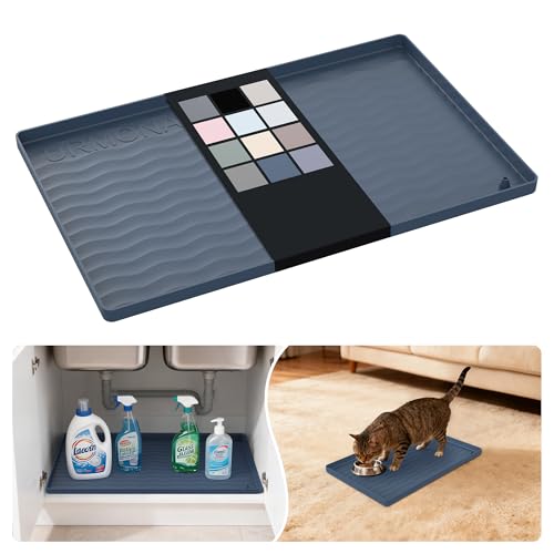 URMONA Waterproof Silicone Under Sink Mat 16'' x 10'' Shelf Liner for Kitchen and Bathroom, Cabinet and Counter Protector, Storage and Organizers, Litter Mat, Pet Cat Puppy Essentials(Dark Grey) - color: Dark Grey, size: 10"W x 16"L
