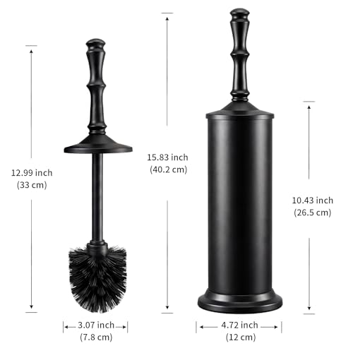 ROLABAM Toilet Bowl Brush and Holder Set, Heavy Duty Anti-Tip Metal Base, Rustproof Freestanding Toilet Bowl Brush with Long Handle & Splash Guard, Modern Bathroom Cleaning Accessories - color: Black-2