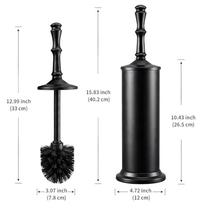 ROLABAM Toilet Bowl Brush and Holder Set, Heavy Duty Anti-Tip Metal Base, Rustproof Freestanding Toilet Bowl Brush with Long Handle & Splash Guard, Modern Bathroom Cleaning Accessories - color: Black-2