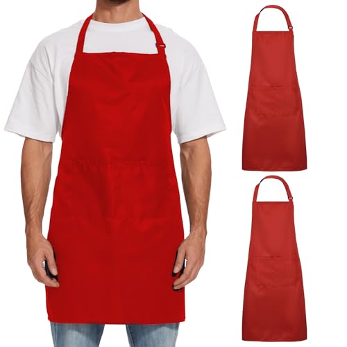 Will Well Kitchen 2 Pack Bib Apron For Men & Women with 2 Pockets - Red - color: 05 - Red, size: 2 Pack