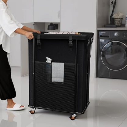 Laundry Hamper with Wheels and Lid, 200L Large Rolling Laundry Basket Black - color: Black, size: 220L