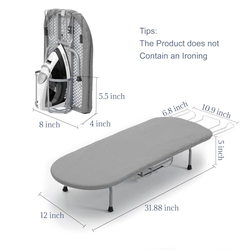 Small Ironing Board with Iron Holder, RAINHOL Grey Foldable Mini Iron Table - color: Gray, size: Steel Mesh with Iron Holder